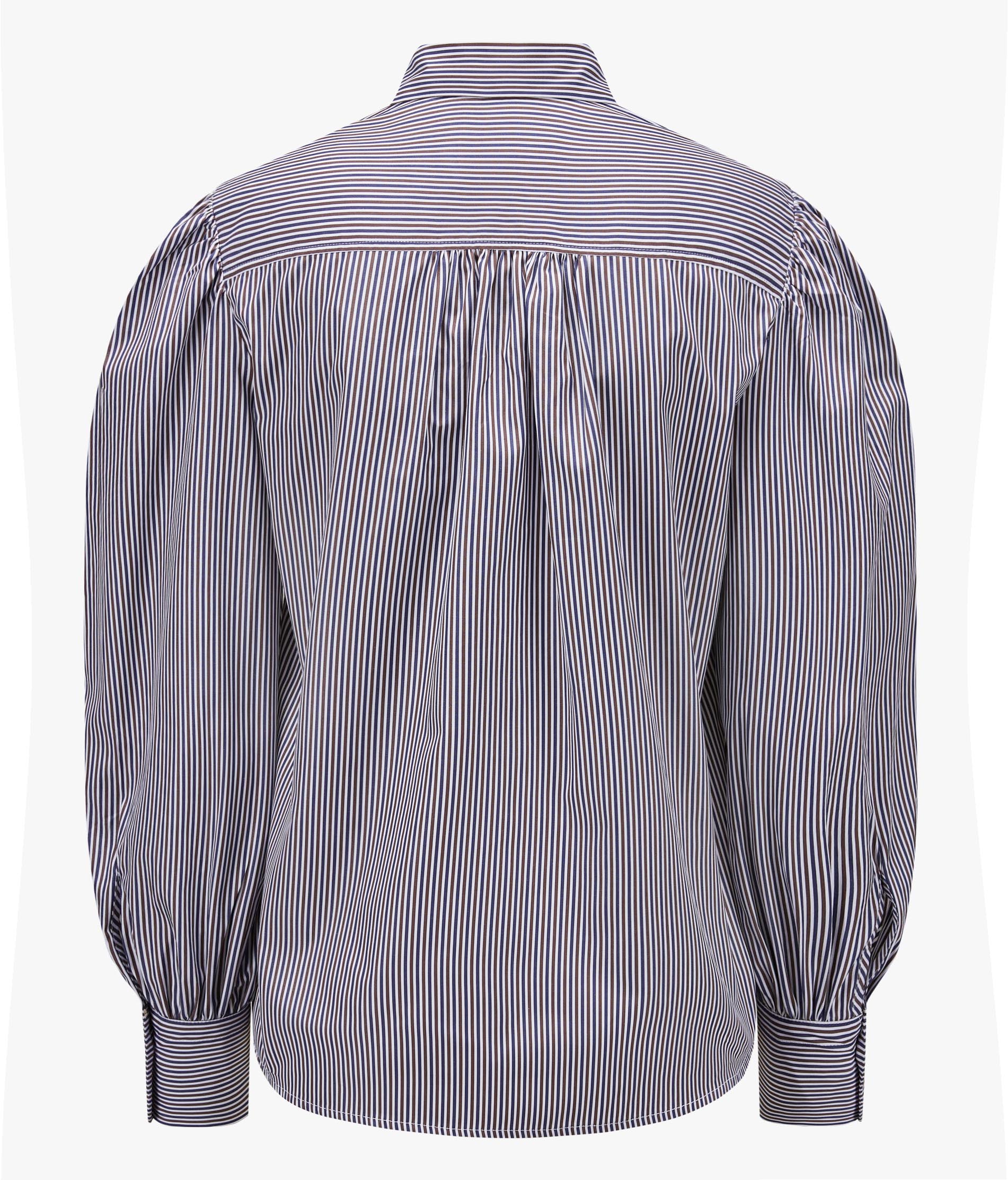 CHERRY – Baumwollbluse Weiß-Marine-Braun