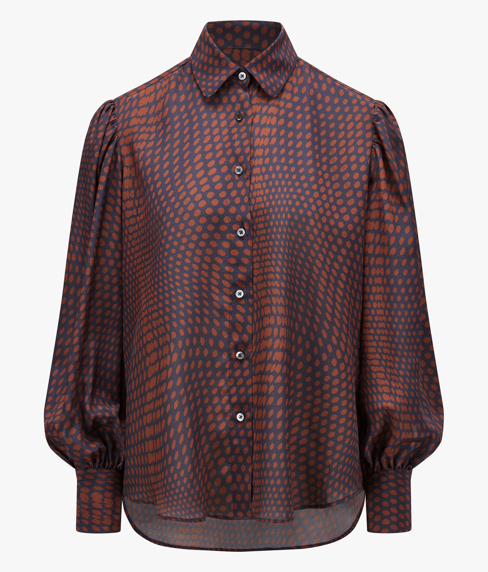 CHERRY – Seidenbluse in Bordeaux und Dunkelblau